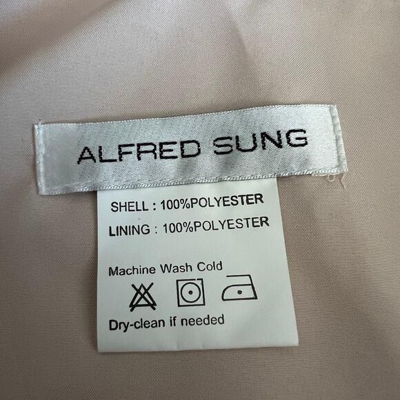 Alfred Sung Dress Size 14 Twill Trumpet Front Slit Cameo D758 - Picture 2 of 16